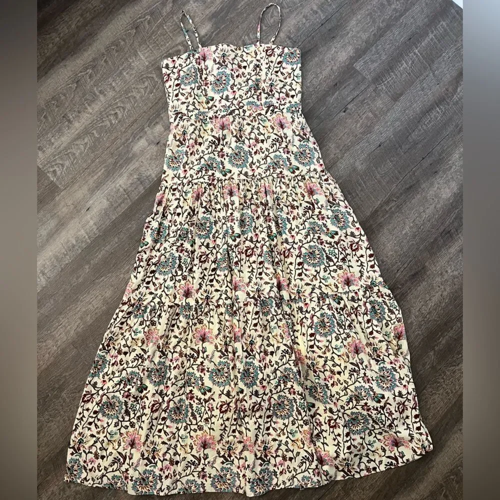 NWT RAGA Deema Tiered Cream Floral Maxi Dress with Pink & Blue Accents Medium - Picture 2 of 11